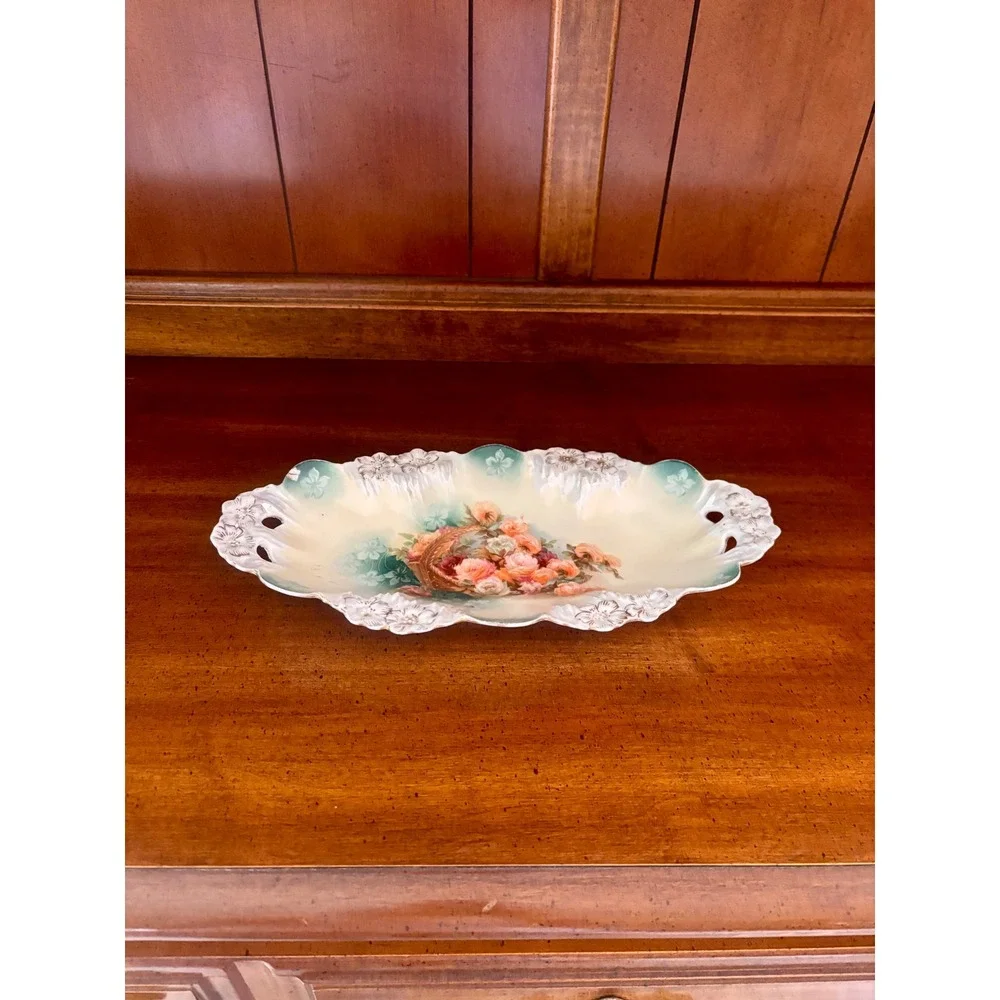 Antique RS Prussia celery relish dish porcelain gold rim early 1900's